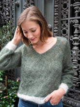 Charger l&#39;image dans la galerie, Pull_mohair_kaki_hiver_super_doux_bicolor
